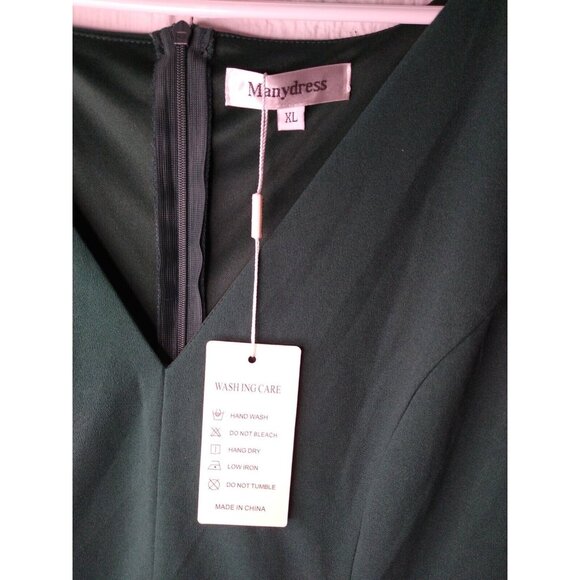 Manydress Women's Sz XL Green Bodycon Sleeveless Deep V Neck Summer Dress Wrap - Picture 4 of 5